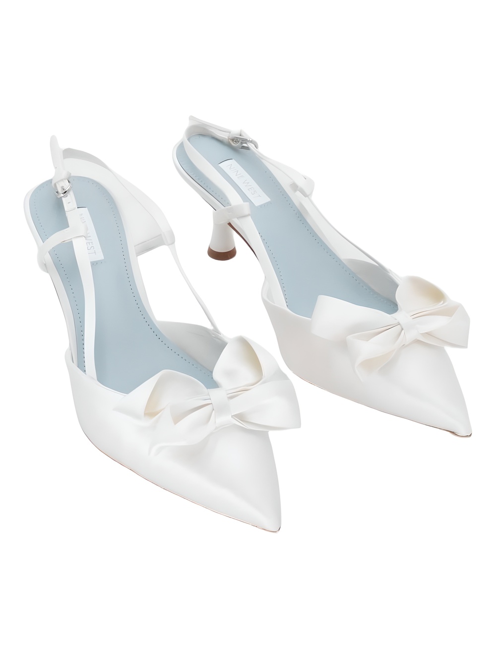 Nine West Raska Bridal White Satin Bow Pointed Toe Kitten Heel Size 9